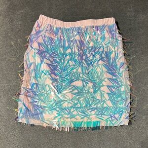 AKIRA (SMALL) Iridescent Sequin Fringe Mini Skirt - Pink & Blue